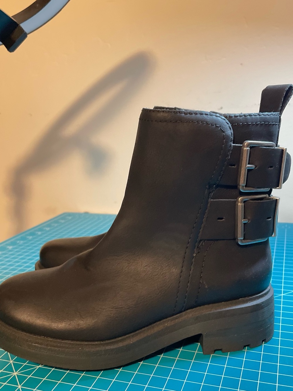 Lucky Brand Black Leather Buckle Ankle Boots
